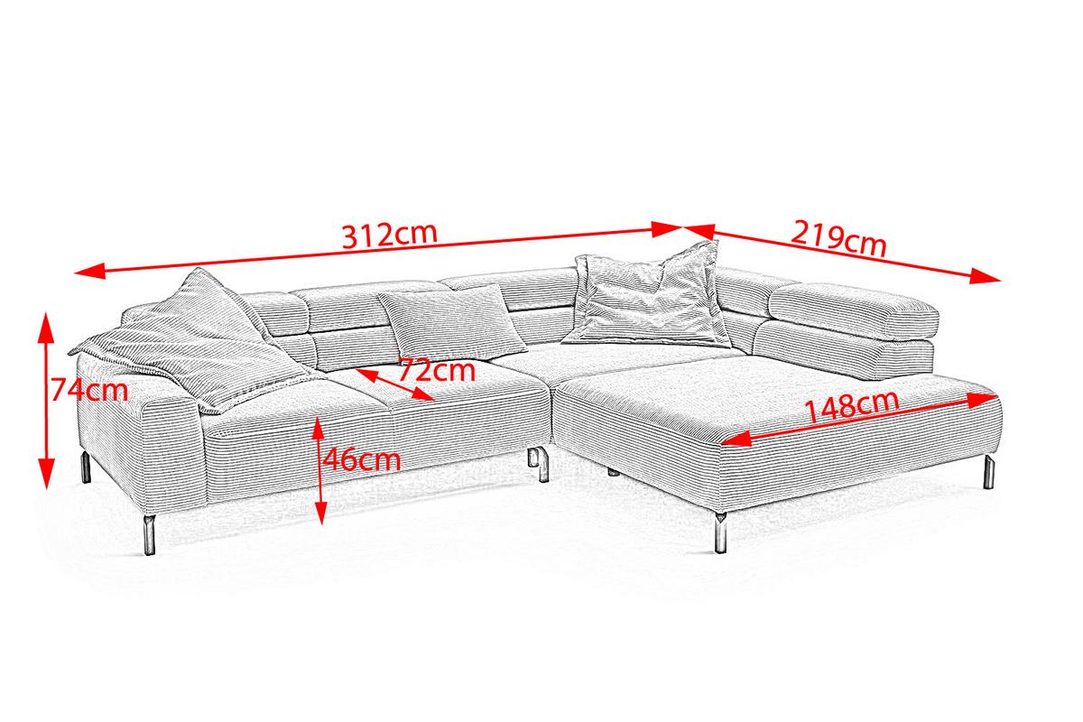 ECKSOFA DELIA Grün Cord - Schwarz/Olivgrün, Textil/Metall (312/219cm) - KAWOLA