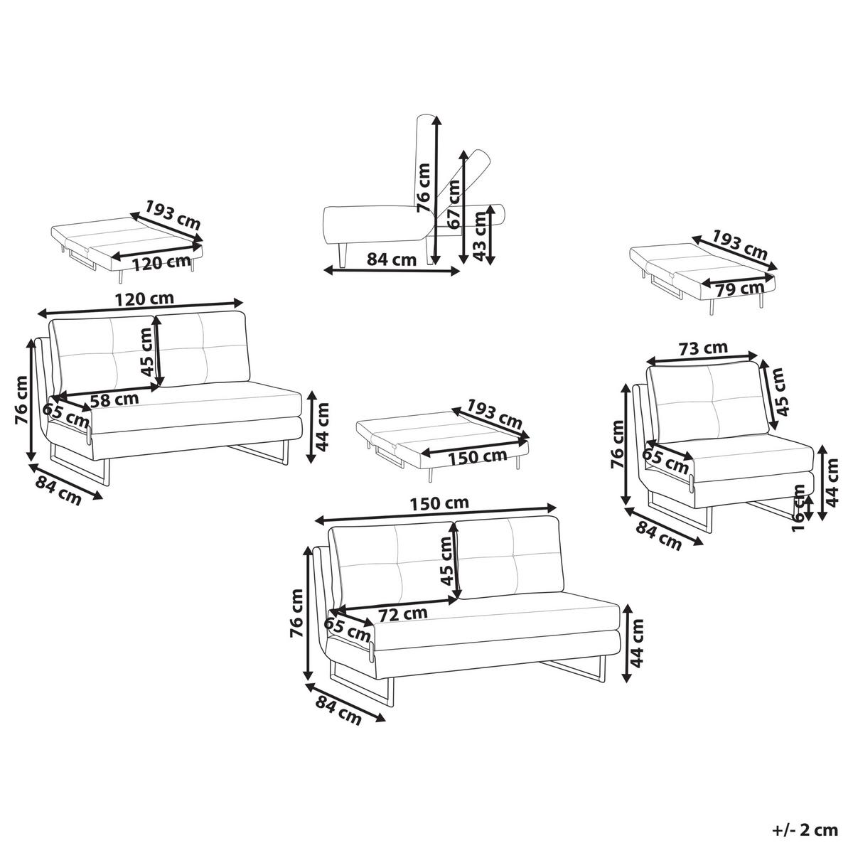 SOFA-SET 6-Sitzer Stoff Schwarz Jerslev - Hellbraun/Schwarz, Textil (150/87/84cm) - Beliani