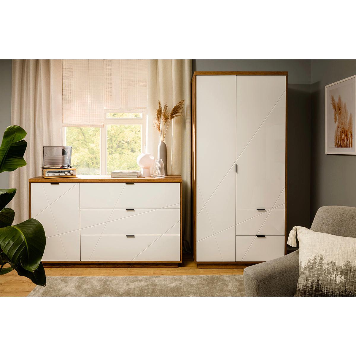 SCHRANK 2 Türen Sven Weiß und Holz - Weiß, Holzwerkstoff (94/201/57cm) - Petits-meubles