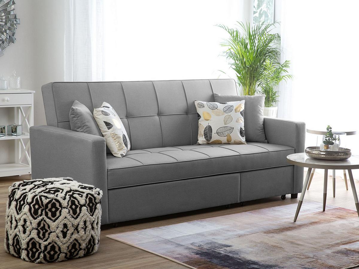 3-SITZER-SCHLAFSOFA Polyester Grau Glomma - Hellgrau, Textil (207/95/87cm) - Beliani