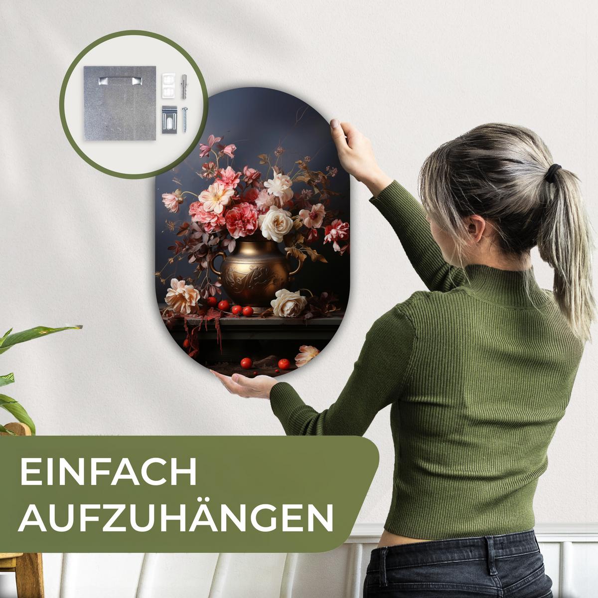 WANDBILD Stilleben - Blumen - Rosen - Blumenstrauß - Vase Deko Wohnzimmer 40x60 cm - Dunkelbraun, Kunststoff (40/60cm) - MuchoWow