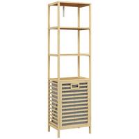 BADREGAL mit Wäschekorb, Badezimmerregal mit 3 Ebenen Kippschutz Bambus - Naturfarben, Holzwerkstoff (33/160/44cm) - HOMCOM
