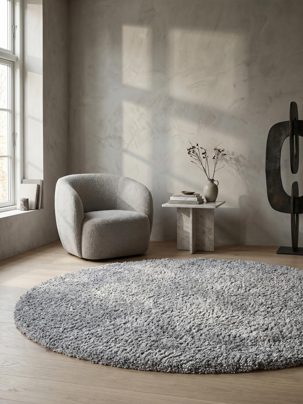 HOCHFLORTEPPICH RHEIN, einfarbig, aus Polypropylen, Hellgrau, Ø 120 cm - Grau, Textil (120/120cm) - KADIMA DESIGN