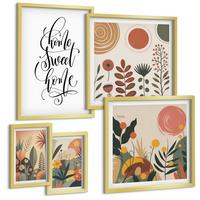 BILDER SET 5er Set - 50x50 cm & 20x30 cm & 40x60 cm Goldrahmen - Pastellfarbene Pflanzenmuster - Goldfarben, Kunststoff (40/60cm) - TULUP