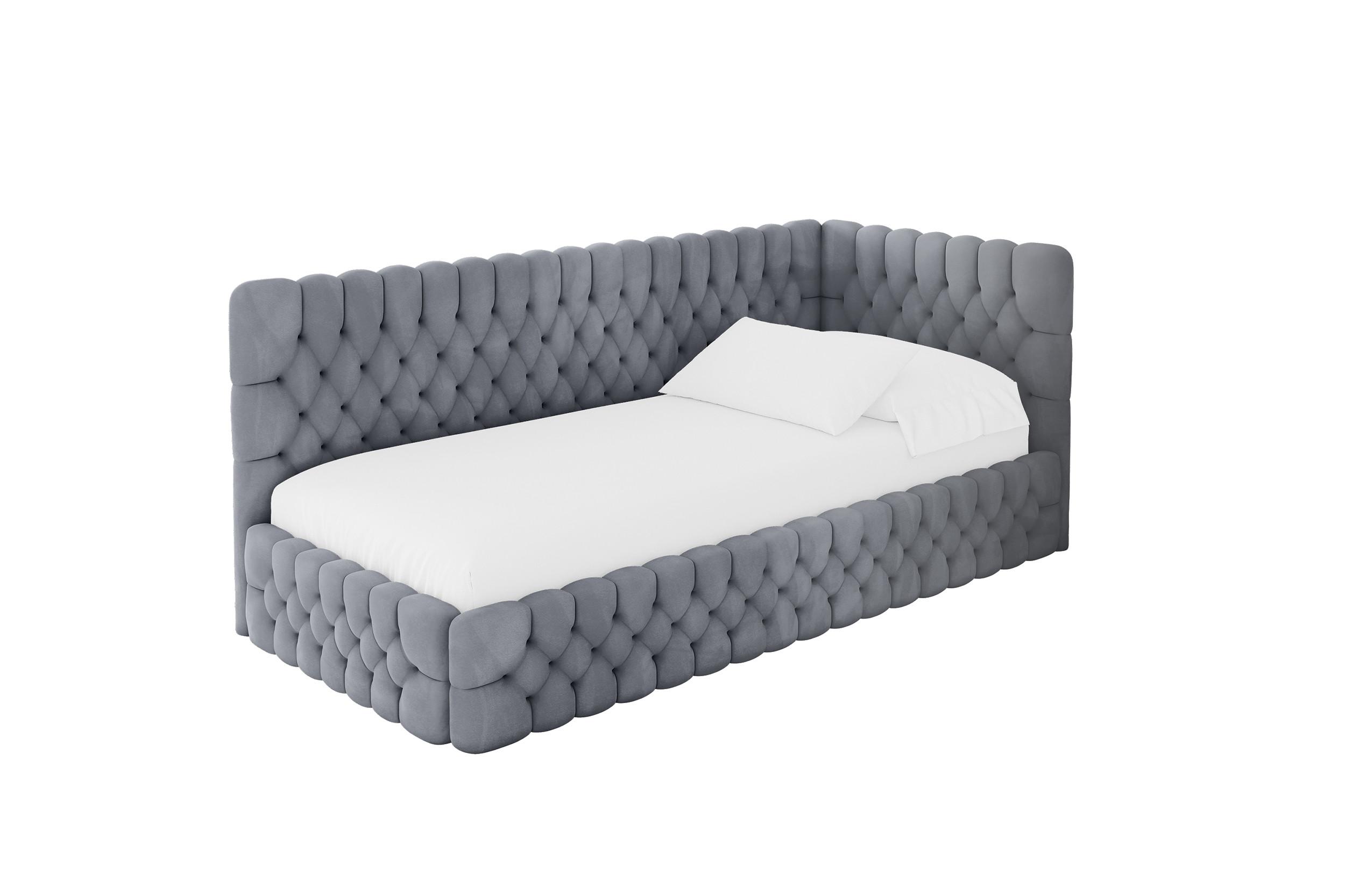 EINZELLBETT Jugendbett mit Bettkasten, Links - MULY 100x200 Grau - Grau, Holzwerkstoff/Textil (100/200cm) - ALTDECOR