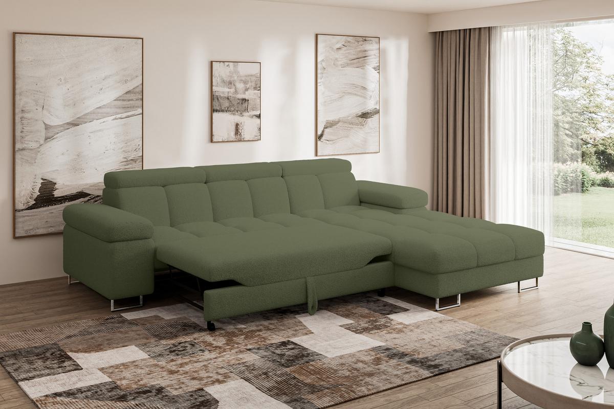 ECKSOFA mit Schlaffunktion Ottomane Rechts COMA L 271x203x79 Grün Bouclé - Smaragdgrün, Holzwerkstoff/Textil (203/271cm) - ALTDECOR