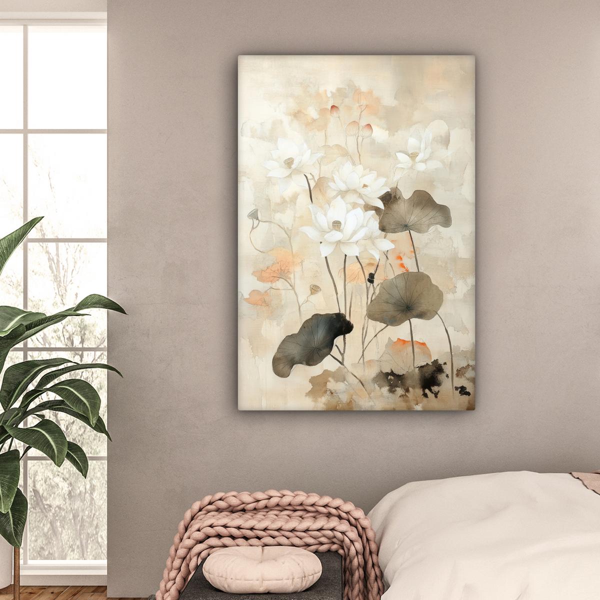 LEINWANDBILD Blumen - Japandi - Wabi sabi Deko XXL 80x120 cm - Sandfarben, Textil (80/120cm) - MuchoWow