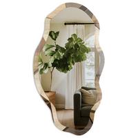 SPIEGEL 90x45 cm asymmetrisch mit Druck - Holzgeometrie - Transparent, Glas (45/90/0.4cm) - TULUP
