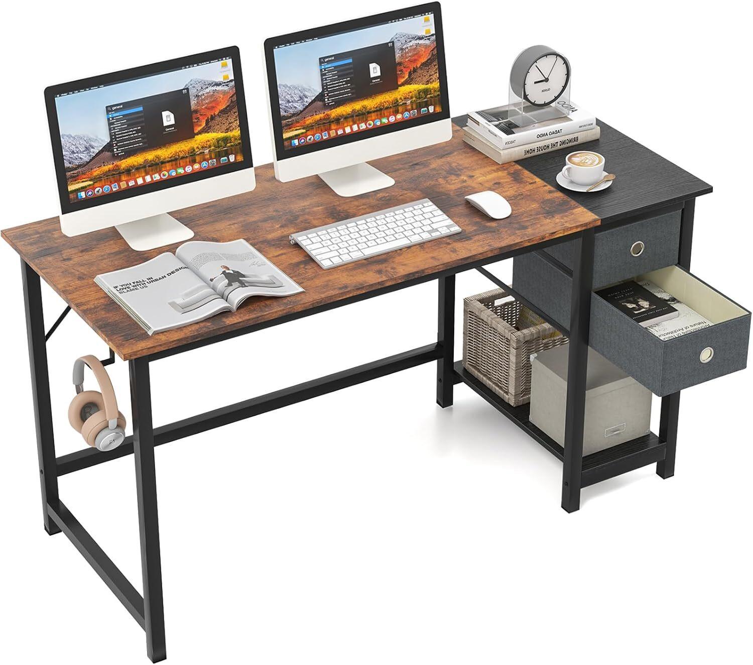 SCHREIBTISCH 75cm Braun - Braun, Holz (60/140/75cm) - COSTWAY