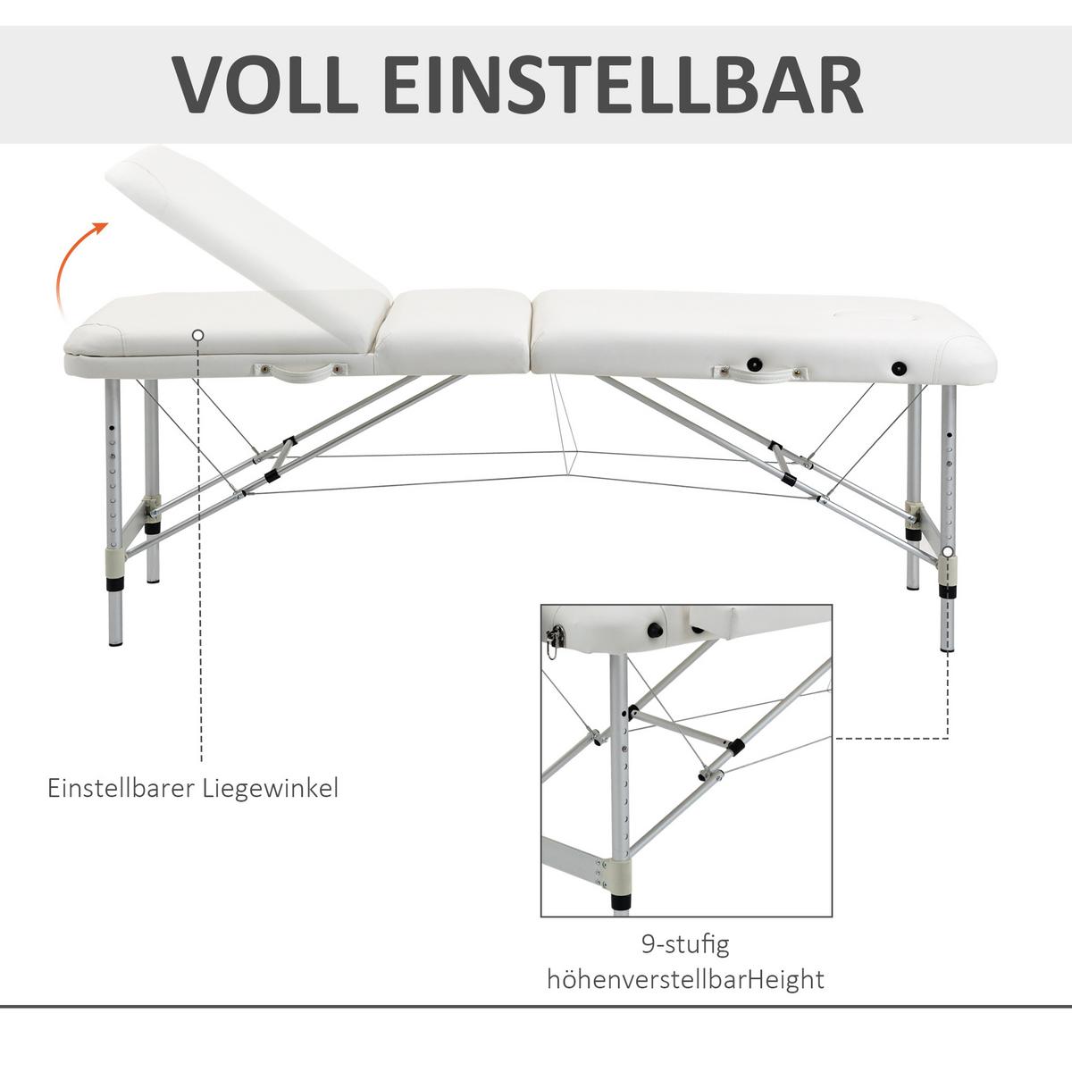 MASSAGELIEGEN höhenverstellbarer Massagetisch Massagebett Aluminium Kunststoff - Weiß, Metall (81/84/215cm) - HOMCOM