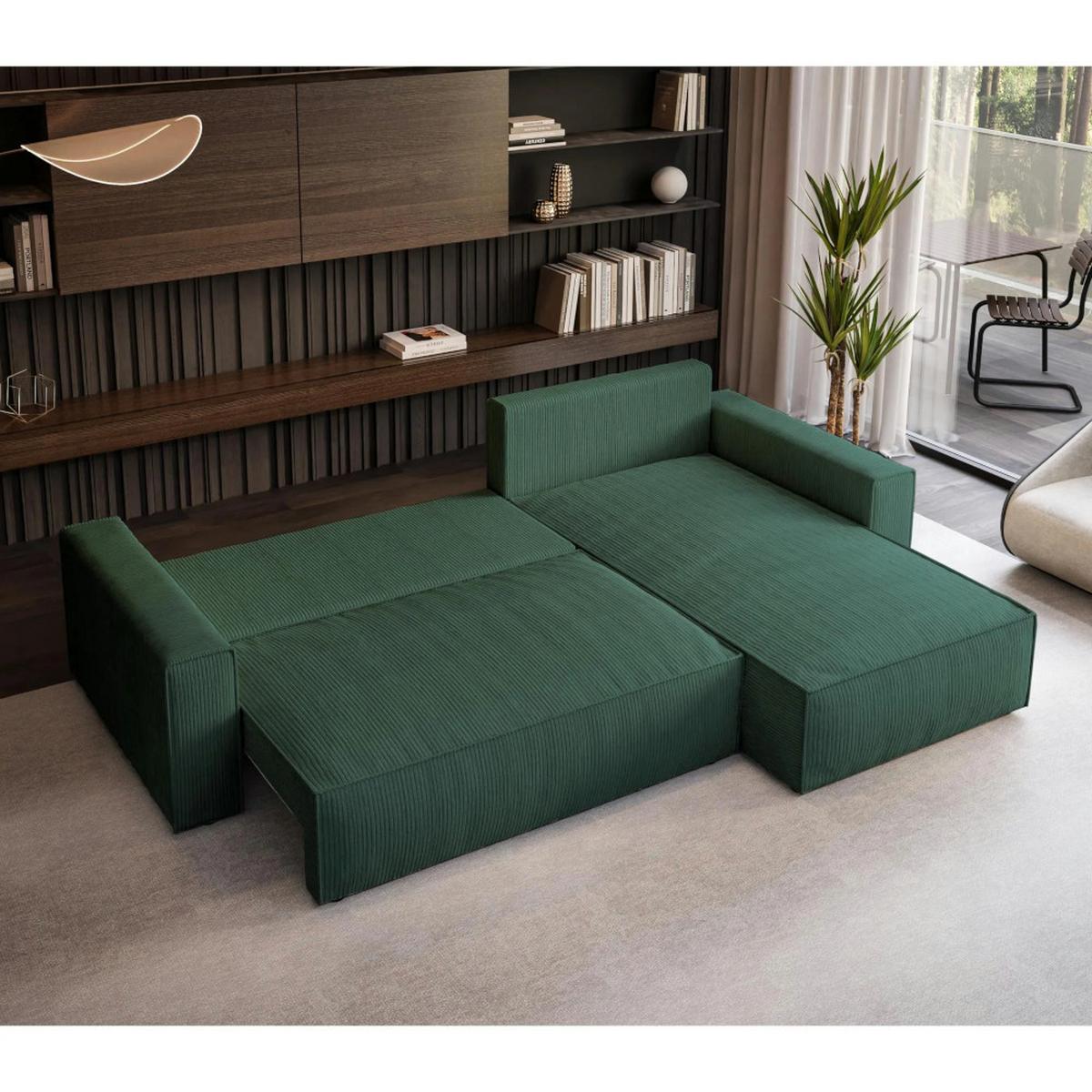 ECKSOFA Parys mit Schlaffunktion und universeller Ottomane, dunkelgrün - Dunkelgrün/Schwarz, Kunststoff/Textil (290/185cm) - Beautysofa
