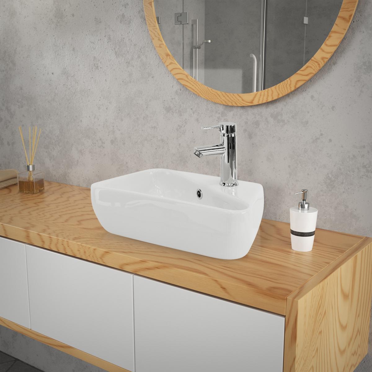 WASCHBECKEN - Weiß, Keramik (27/15/45cm) - ML-DESIGN