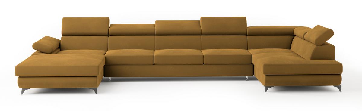 WOHNLANDSCHAFT MONTIVA Gelb Velours-Stoff mit Schlaffunktion - Gelb, Holz (410/89/190cm) - MASSENO