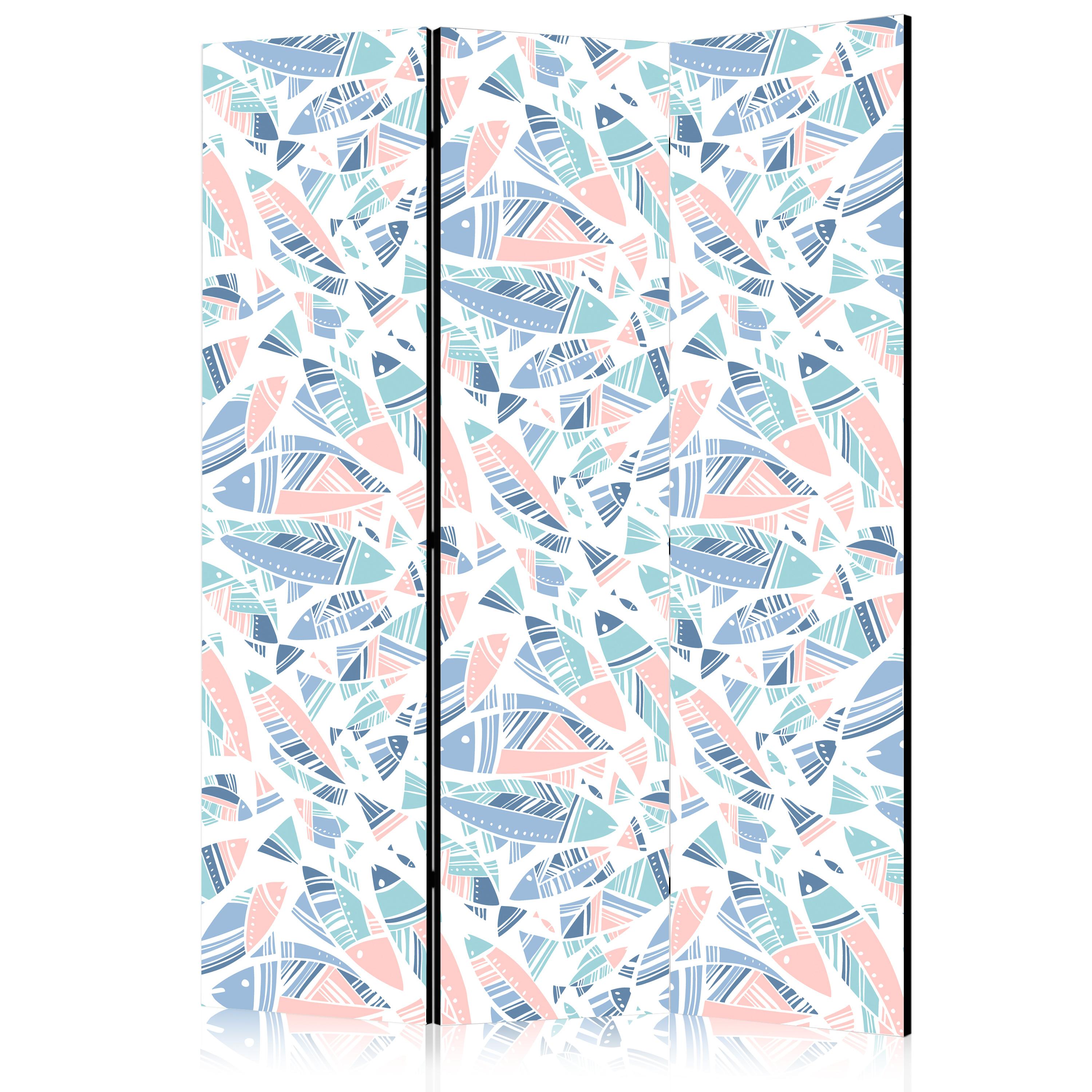 PARAVENT Akustik 3-tlg 135x172 cm Fische im Boho Stil - Multicolor, Holz/Textil (135/172/3cm) - Muralo