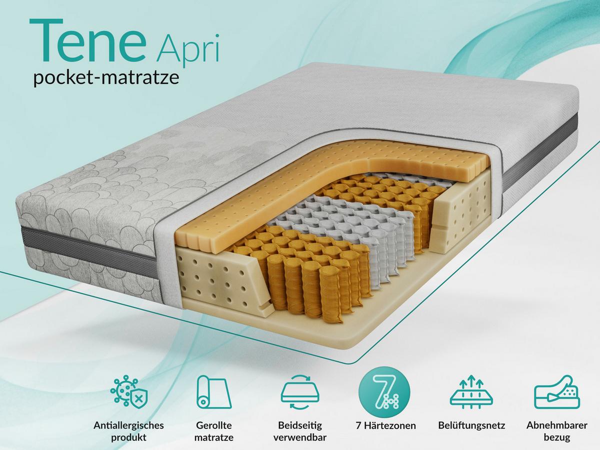 TASCHENMATRATZE TENE - 160/200 - H3 - Apri - Hellgrau, Textil (160/200cm) - MKS