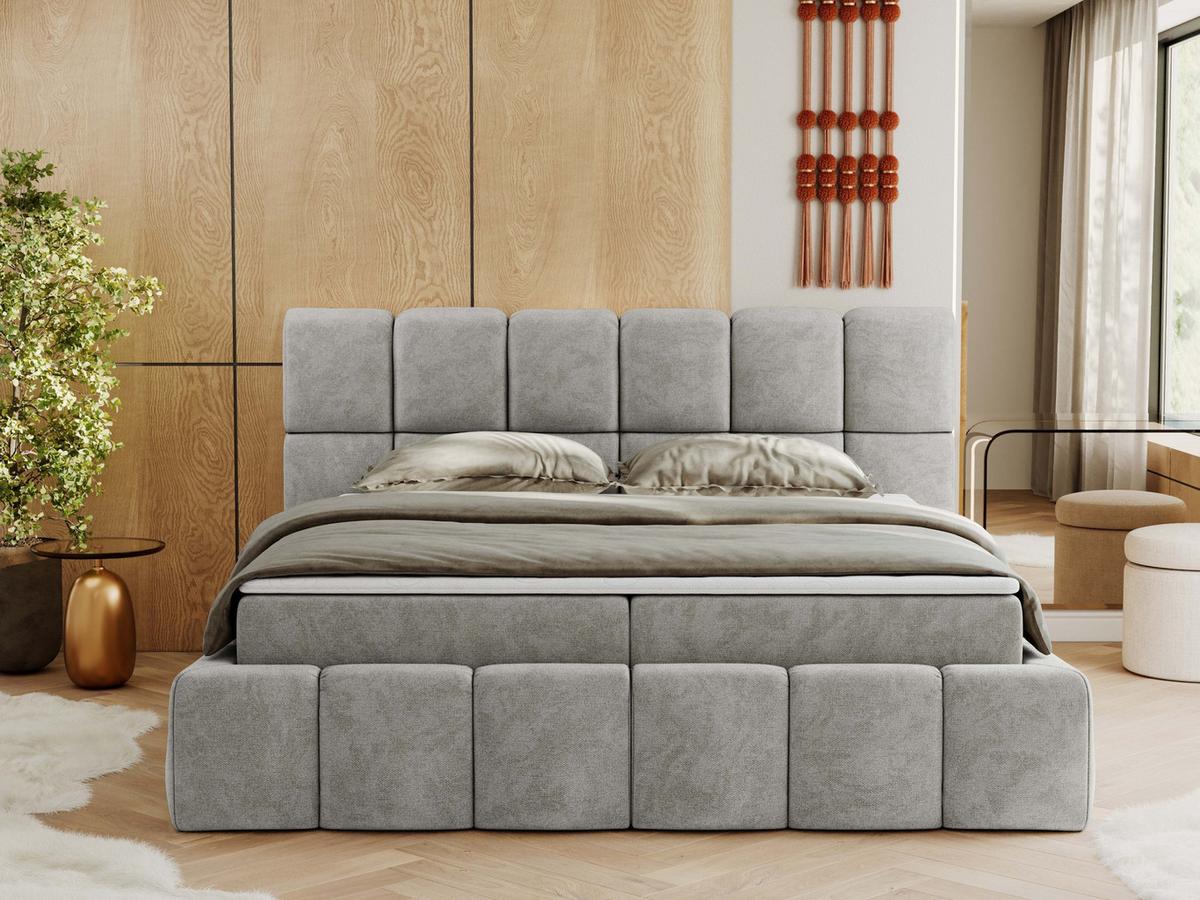 BOXBETT NIRA 180/200 - Hellgrau Strukture - H4 - Hellgrau, Holz/Textil (180/200cm) - MKS