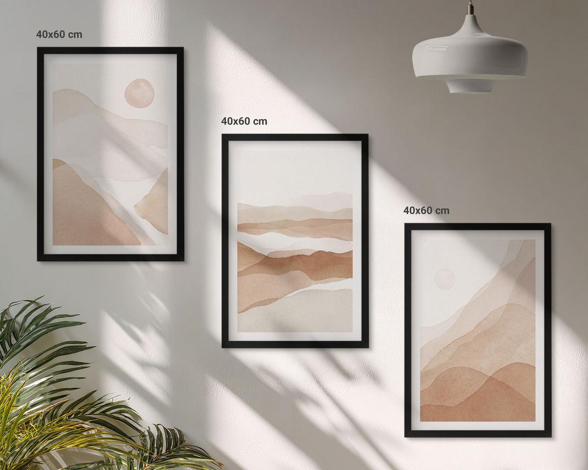 BILDER SET 3er Set - 40x60 cm Schwarzer Rahmen - Abstrakte braune Landschaften - Schwarz, Kunststoff (40/60cm) - TULUP