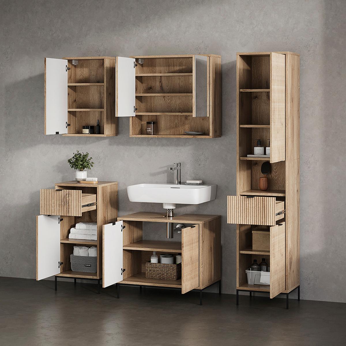 BADMÖBEL-SET ATERNO Viking Oak 5 Teile - Eichefarben, Holzwerkstoff (70/63/45cm) - Livinity®