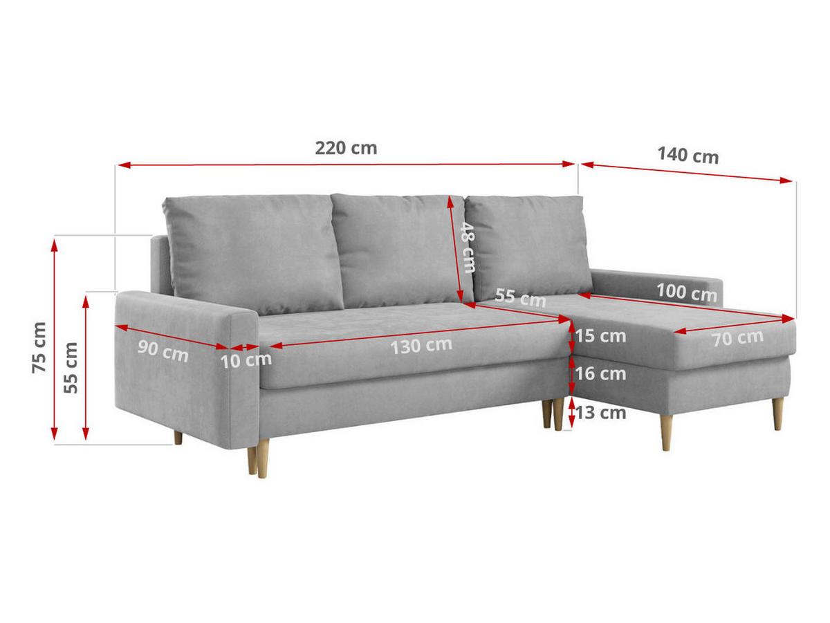 ECKSOFA Lang Velvet Hellgrau - Hellgrau/Braun, Holz/Textil (220/140cm) - MKS