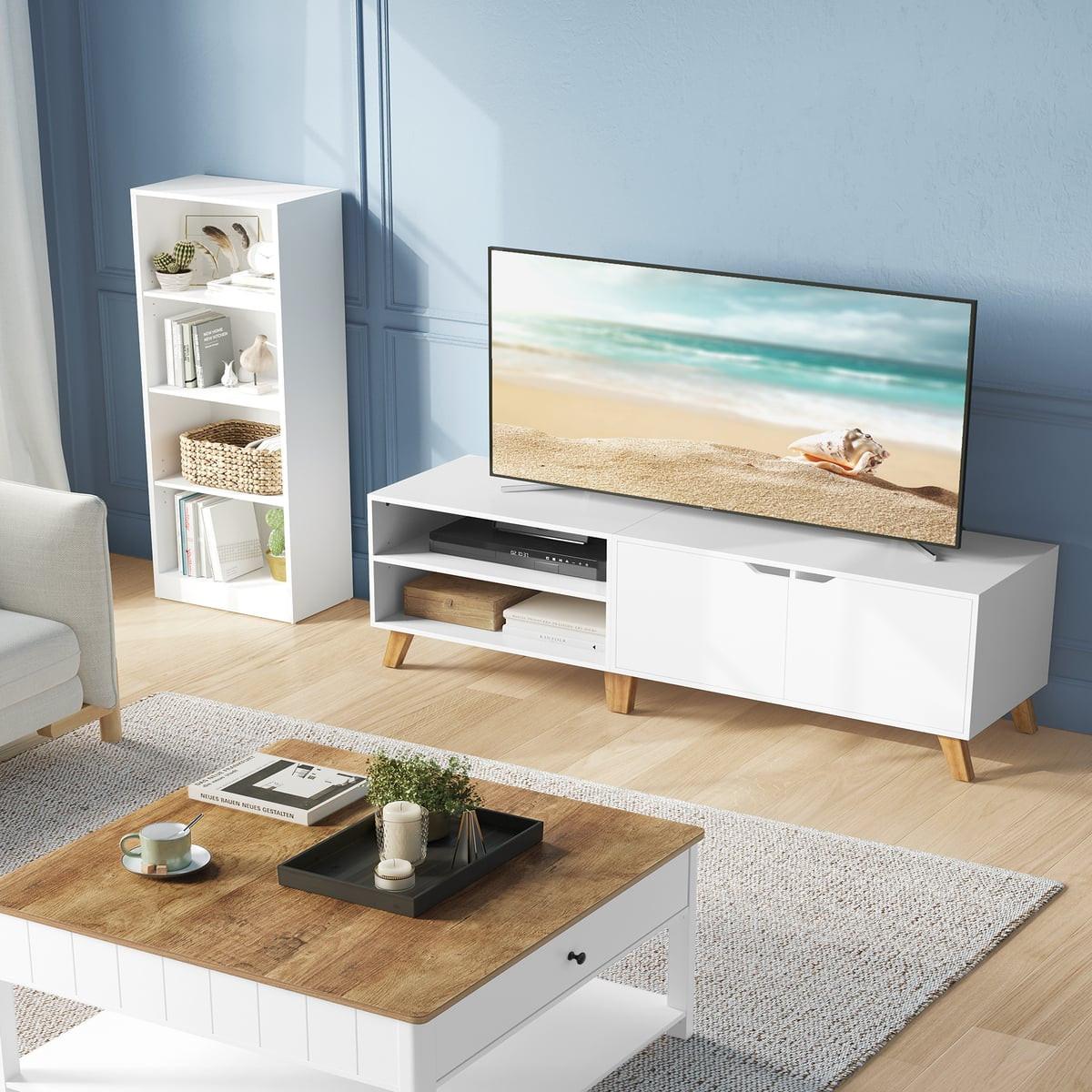 TV-MÖBEL 2 Fächer und 2 Türen weiß - L140 cm - Weiß, Holzwerkstoff (46.8/40/45cm) - Calicosy