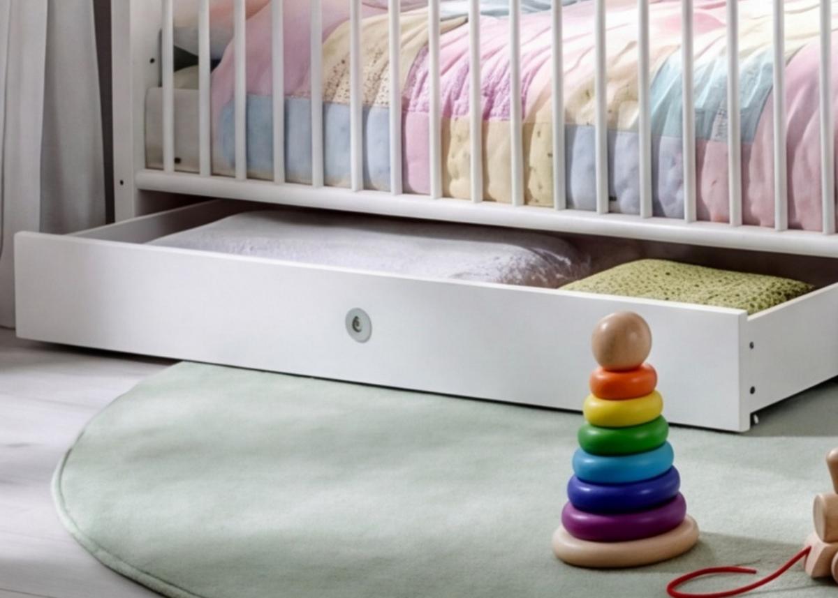 BABYBETT-BETTSCHUBKASTEN B70/H16/T140 cm, passend zum Babyzimmer Landhausstil Weiß (22800-22804) / 22800-02 - Weiß, Holzwerkstoff/Metall - luma-home