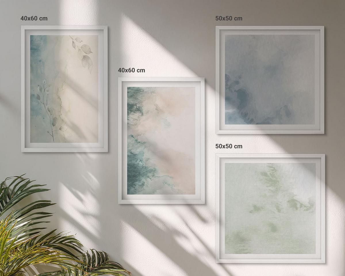 BILDER SET 4er Set - 50x50 cm & 40x60 cm Weißer Rahmen - Aquarell-Leinwandstil - Weiß, Kunststoff (50/50cm) - TULUP