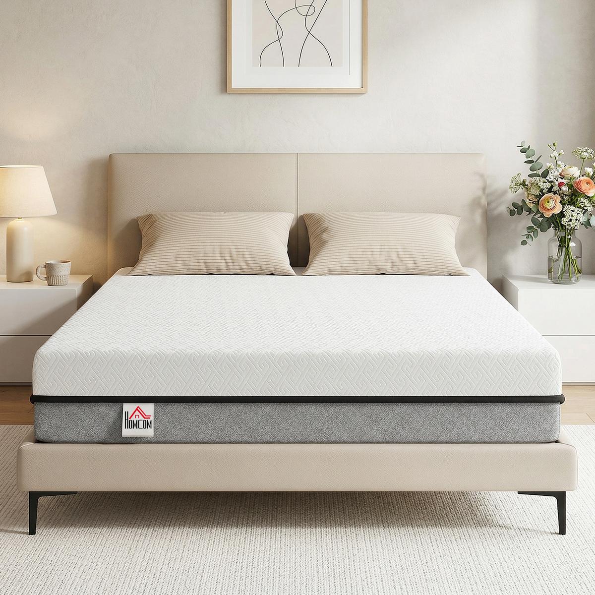 DOPPELMATRATZE Gestricktes-Gewebe Gel-Memory-Schaum Grau - Grau, Textil (140/200cm) - HOMCOM