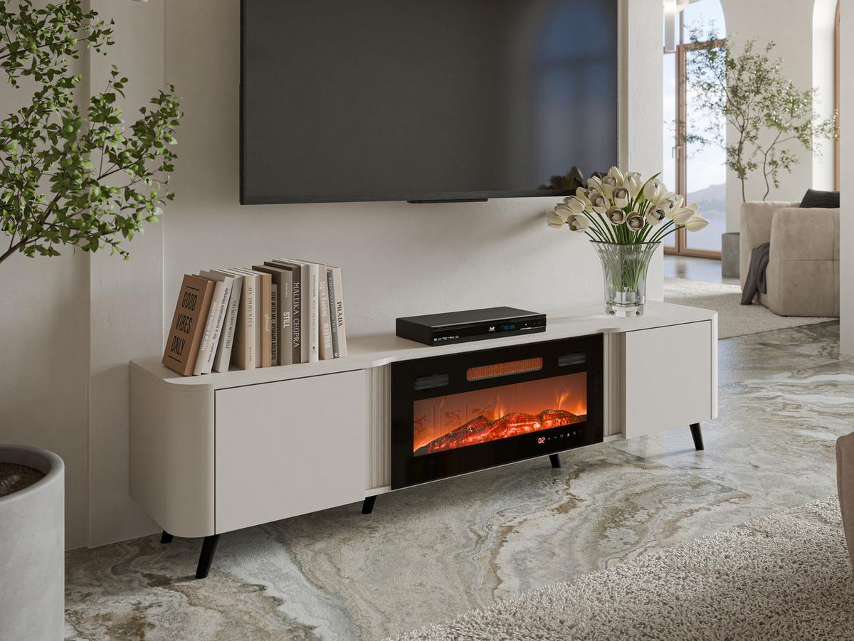 TV-LOWBOARD Volare 200 EF mit Kamin - Kaschmir/Schwarz, Holzwerkstoff/Kunststoff (200/49/39cm) - MIRJAN24