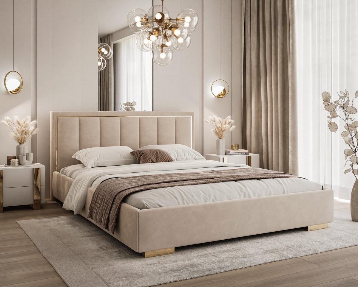 POLSTERBETT AURELIA 140x200 mit Stauraum für Bettwäsche und Rahmen - Beige, Textil (140/200cm) - Lookway