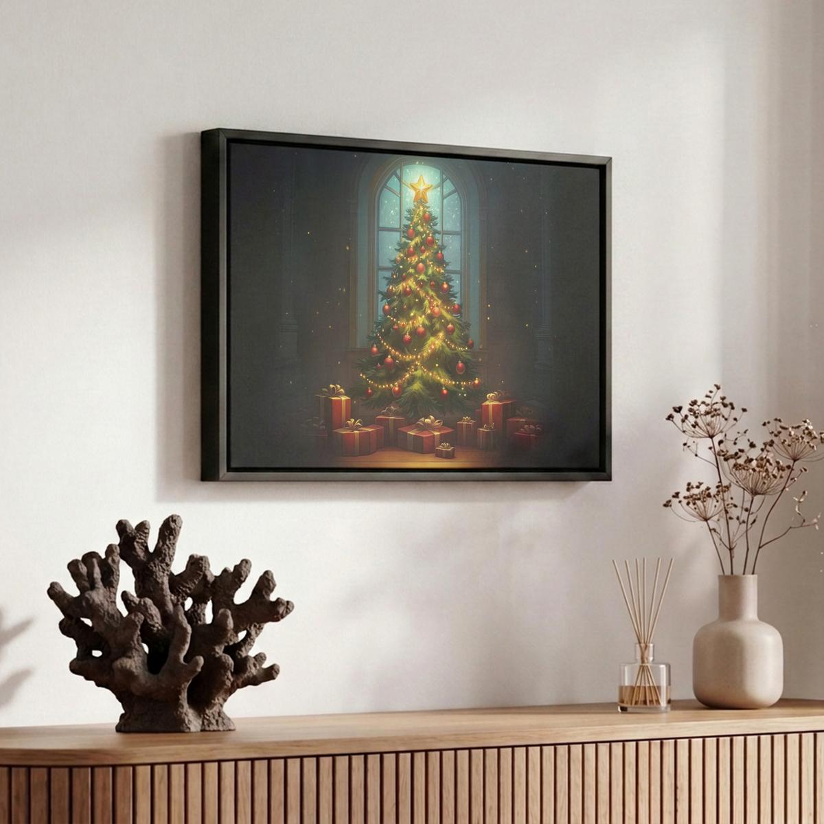 LEINWAND Bilder mit Rahmen - Weihnachtsbaum - Geschenk - Winter - 30x20 - Grün, Textil (30/20cm) - MuchoWow