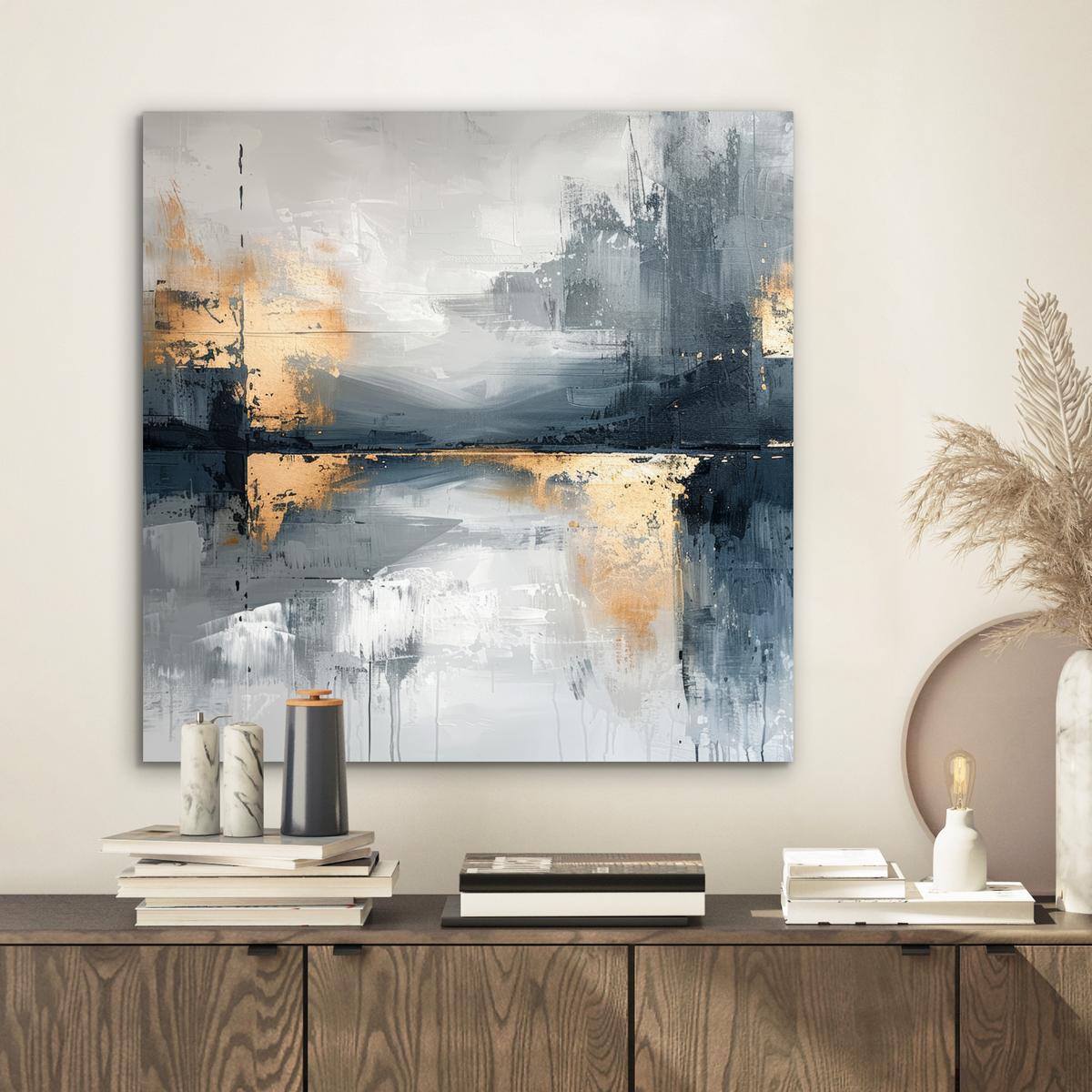 METALLBILD Kunst - Grau - Gold - Abstrakt 50x50 cm - Dunkelgrau, Metall (50/50cm) - MuchoWow