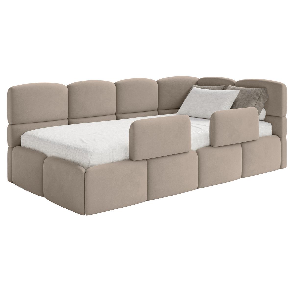 KINDERBETT Cloudy Beige 90x200 cm, Rausfallschutz, Kopfteil rechts, Samt - Beige/Schwarz, Kunststoff/Textil (90/200cm) - Selsey