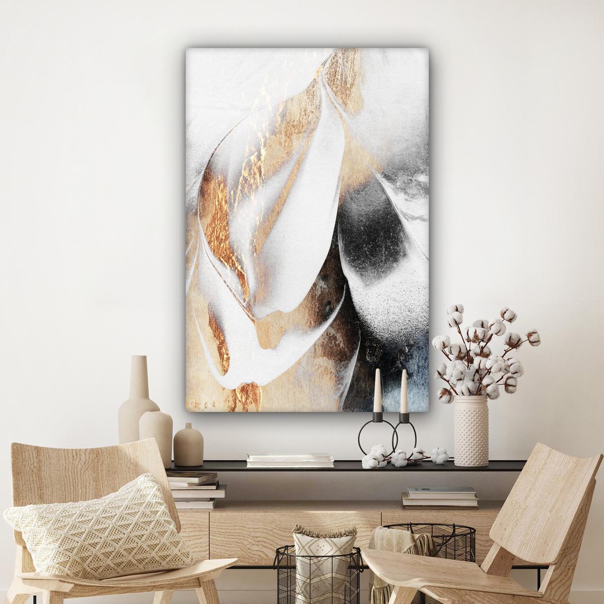 LEINWANDBILD Luxus - Abstrakt - Gold - Weiß Deko XXL 80x120 cm - Goldfarben, Textil (80/120cm) - MuchoWow