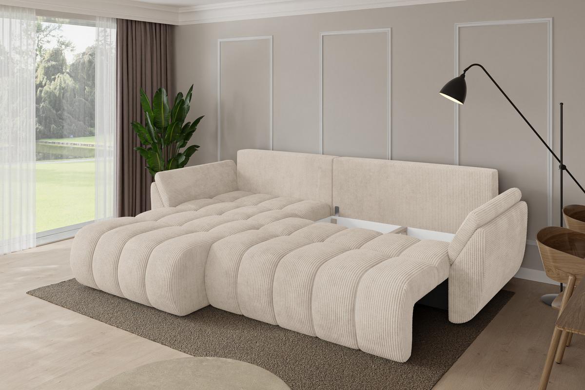 ECKSOFA mit Schlaffunktion Ottomane Links TOKO-L-v1 277x194x86 Beige Cord - Beige/Schwarz, Holzwerkstoff/Kunststoff (277/194cm) - ALTDECOR