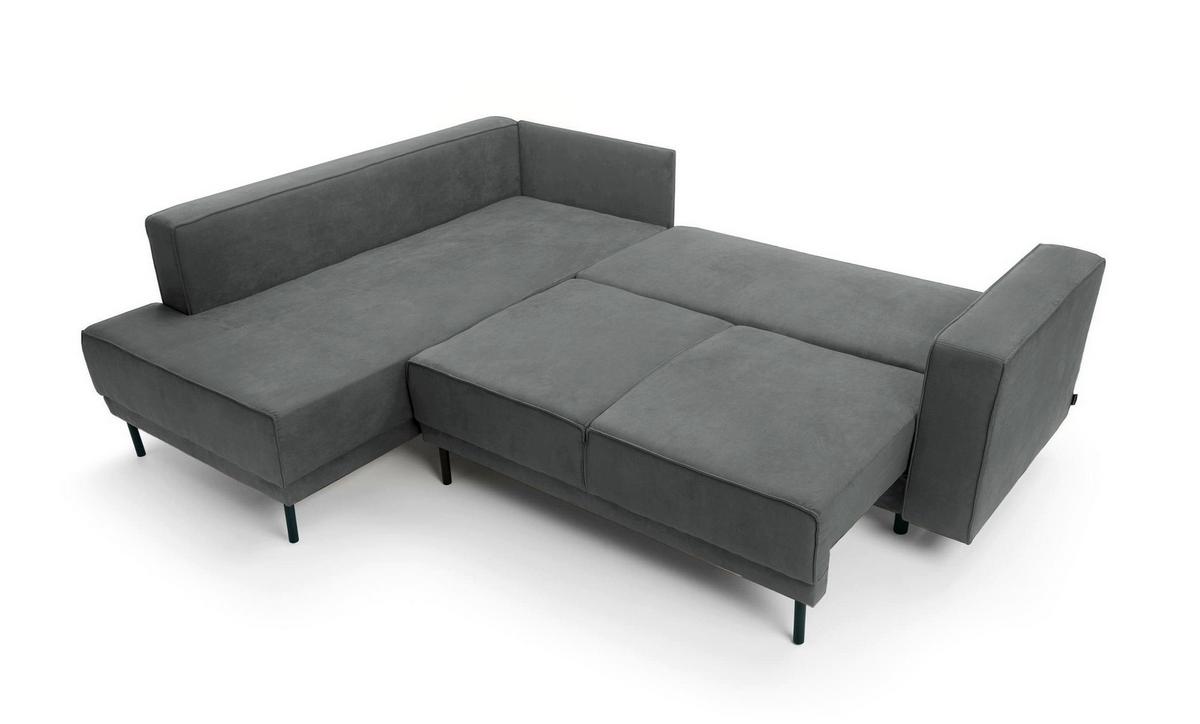 ECKSOFA Rodario Dunkelgrau Velours - Dunkelgrau/Schwarz, Textil/Metall (247/187cm) - Selsey