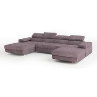 WOHNLANDSCHAFT LYKKE Lila Velours-Stoff mit Schlaffunktion - Lila, Holz (353/90/202cm) - MASSENO