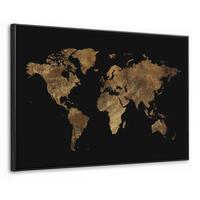 LEINWAND Bilder mit Rahmen - Weltkarte - Gold - Luxus - Erde - Schwarz - 90x60 - Goldfarben, Textil (90/60cm) - MuchoWow