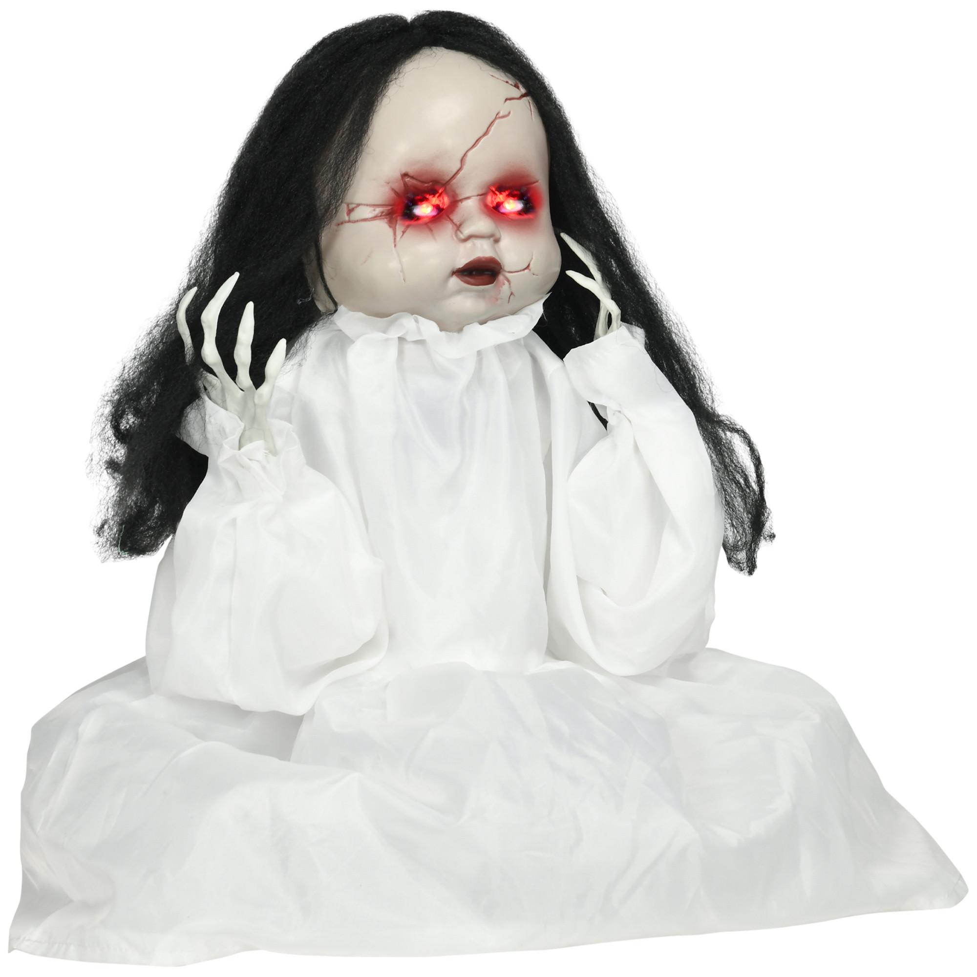 HALLOWEEN Dekoration 60cm Springende Mörderpuppe mit Rote Augen, Soundfunktion - Weiß, Kunststoff (15/60/60cm) - HOMCOM