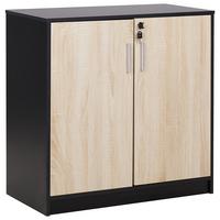 AKTENSCHRANK heller Holzfarbton/schwarz 80 cm 2 Türen Zehna - Hellbraun/Schwarz, Holzwerkstoff (80/80/40cm) - Beliani