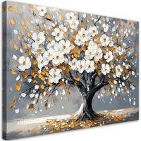 WANDBILD baum des lebens blüht goldene blätter - Weiß, Textil (60/40cm) - Feeby