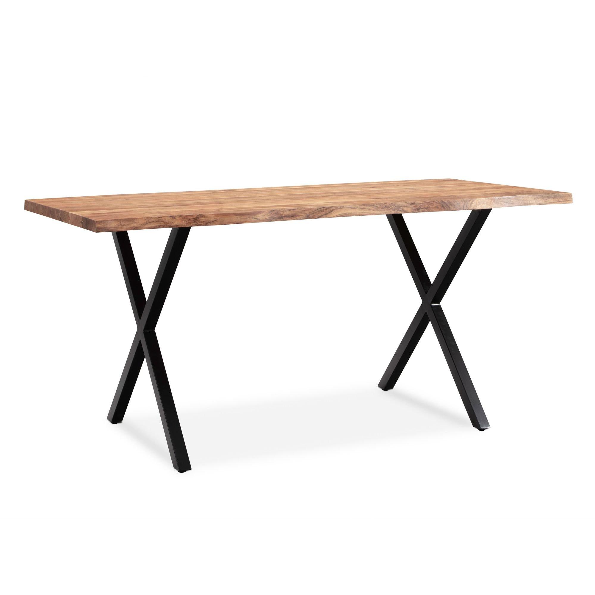 SCHREIBTISCH Massivholz X-Gestell Baumkante Handgefertigt KRETA, Goldbraun-Schwarz 200x100x76 cm - Schwarz/Braun, Holz/Metall (100/200/76cm) - KADIMA DESIGN