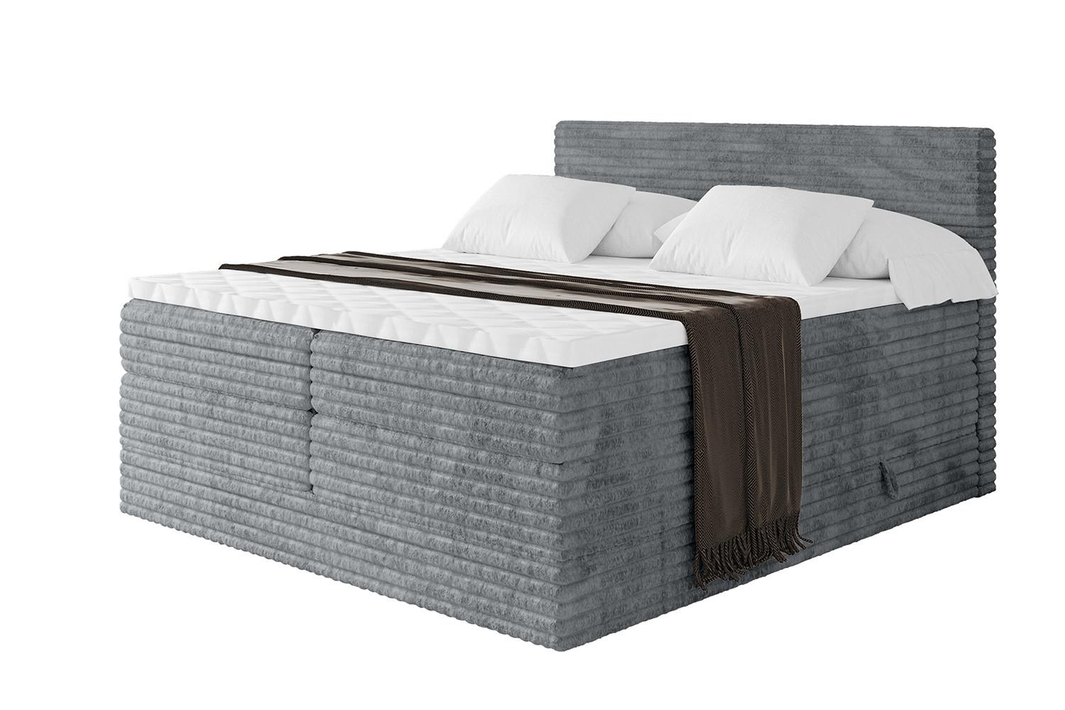 BOXSPRINGBETT mit Matratze H3|H4 und Lattenrost - TOLO KING-v1 120x200 Cord - Dunkelgrau - Dunkelgrau, Holzwerkstoff (120/200cm)