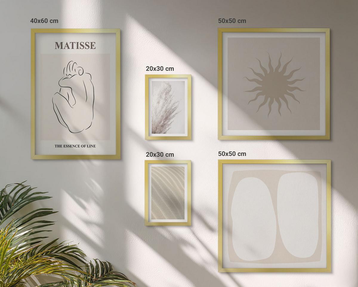 BILDER SET 5er Set - 50x50 cm & 20x30 cm & 40x60 cm Goldrahmen - Minimalistische Sandwellen - Goldfarben, Kunststoff (40/60cm) - TULUP