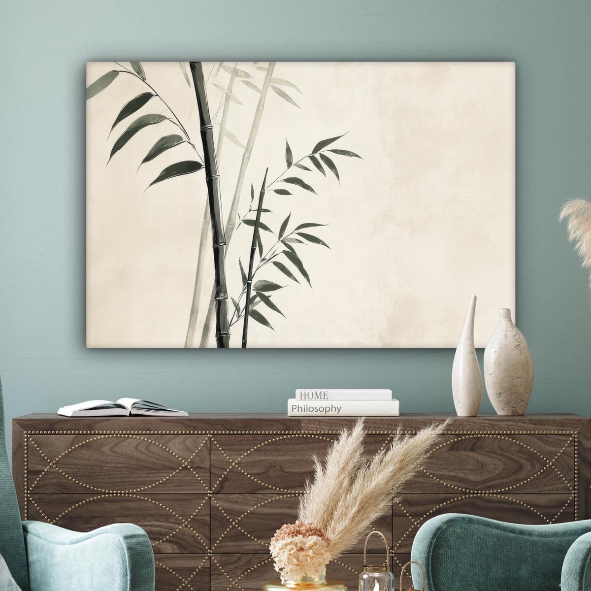 LEINWANDBILD Japandi - Bambus - Beige Groß 140x90 cm - Eukalyptusholzfarben, Textil (140/90cm) - MuchoWow