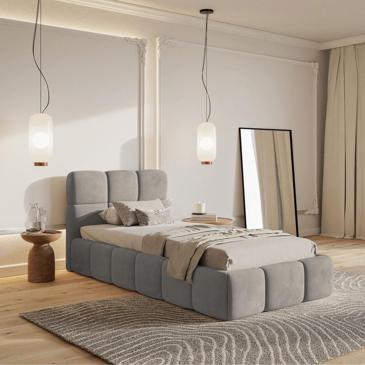 POLSTERBETT Cloudy Hellgrau Samt, 90x200 cm - Hellgrau/Schwarz, Kunststoff/Textil (90/200cm) - Selsey