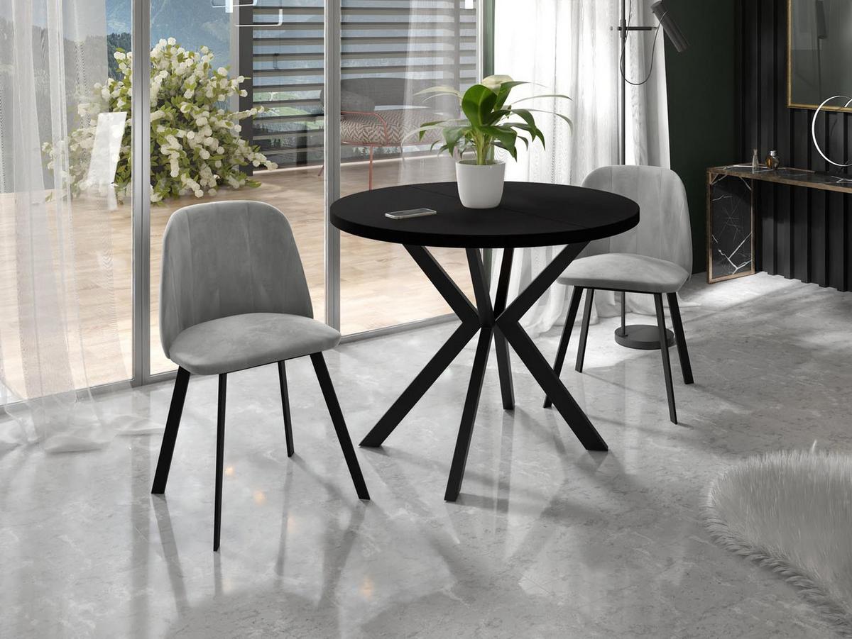 ESSTISCH Valeo runder ausziehbarer, Schwarz 120-200/120/76 cm - Schwarz, Holzwerkstoff/Metall (200/120/76cm) - WFL GROUP