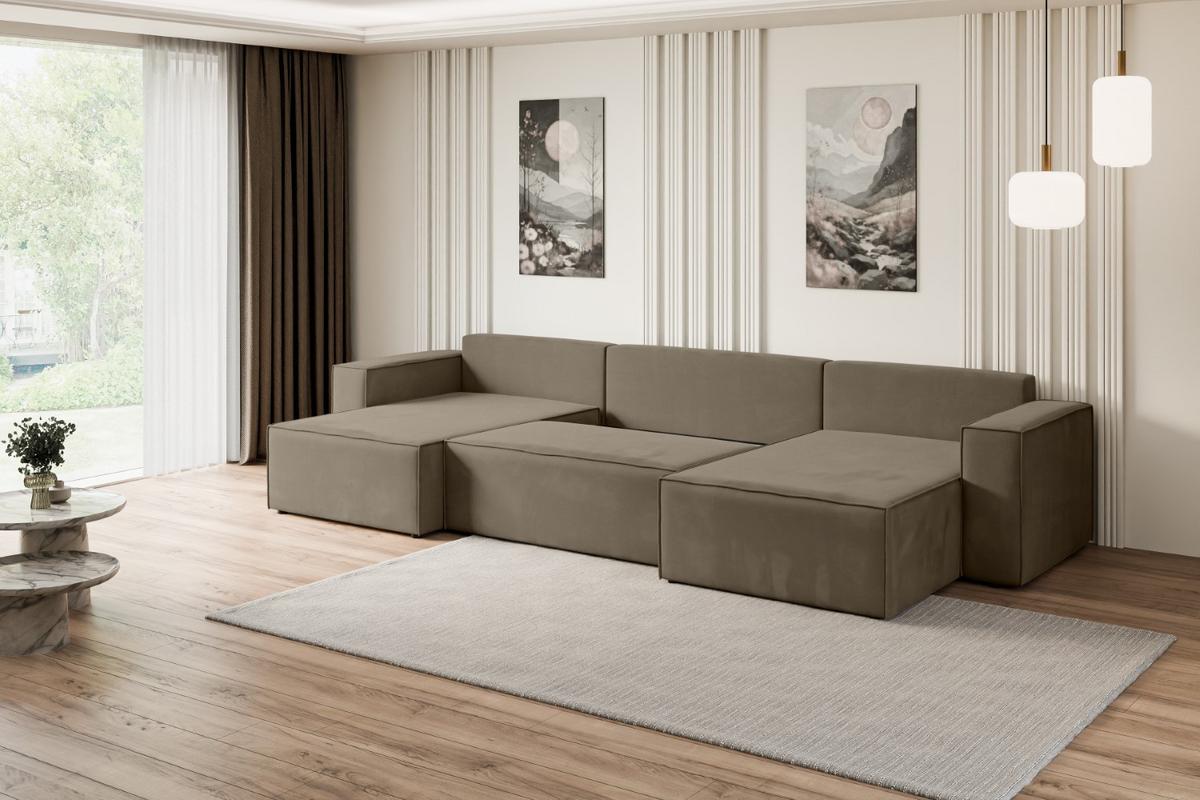 WOHNLANDSCHAFT mit Schlaffunktion und Bettkasten CELTIC-XLU - 377x143x83 cm Braun Velours - Schwarz/Braun, Holzwerkstoff/Kunststoff (377/83/143cm) - ALTDECOR