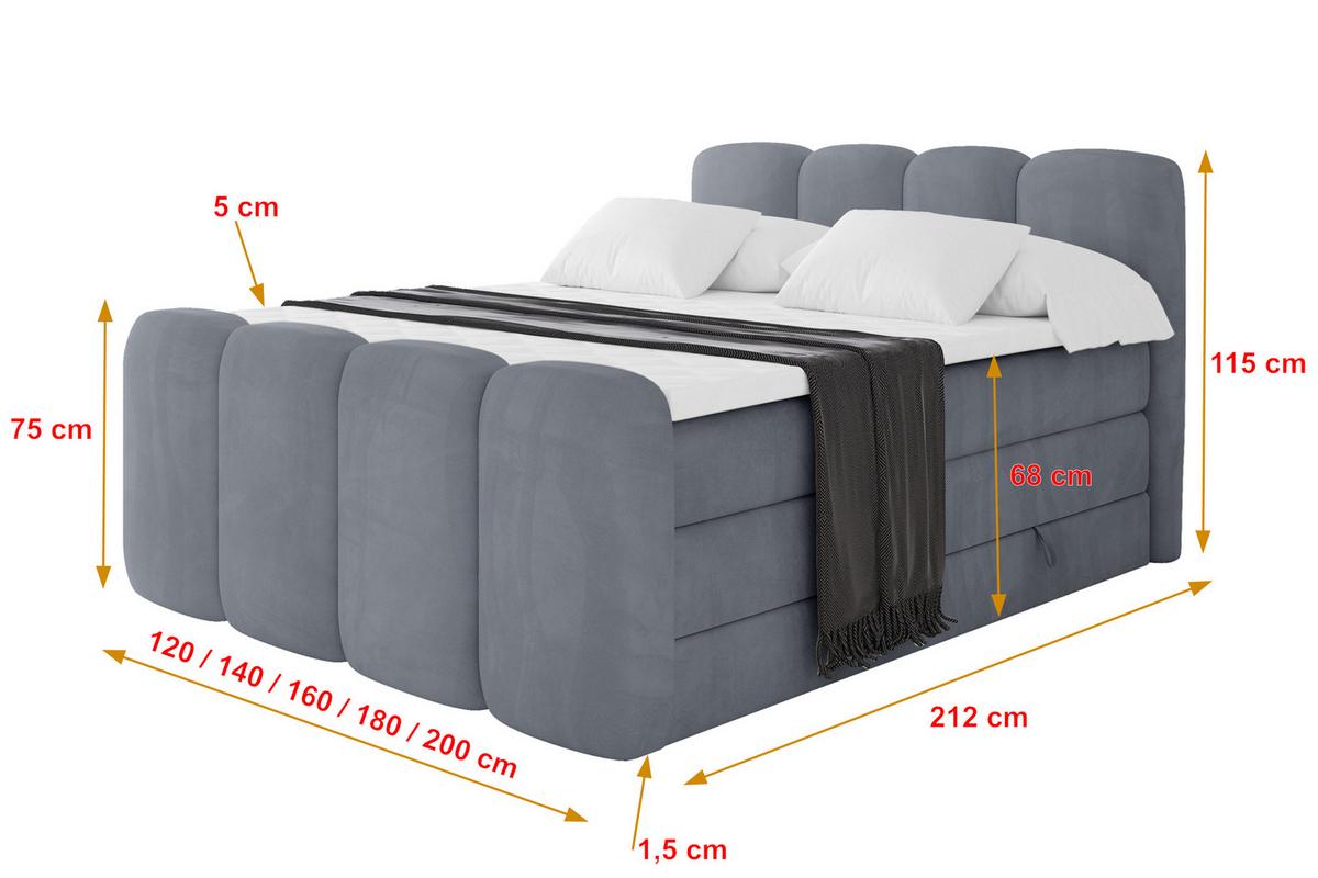 BOXBETT mit Matratze H3|H4 und Lattenrost - NINA-Z KING - 200x200 cm Casablanca - Grau - Anthrazit, Holzwerkstoff (200/200cm) - ALTDECOR