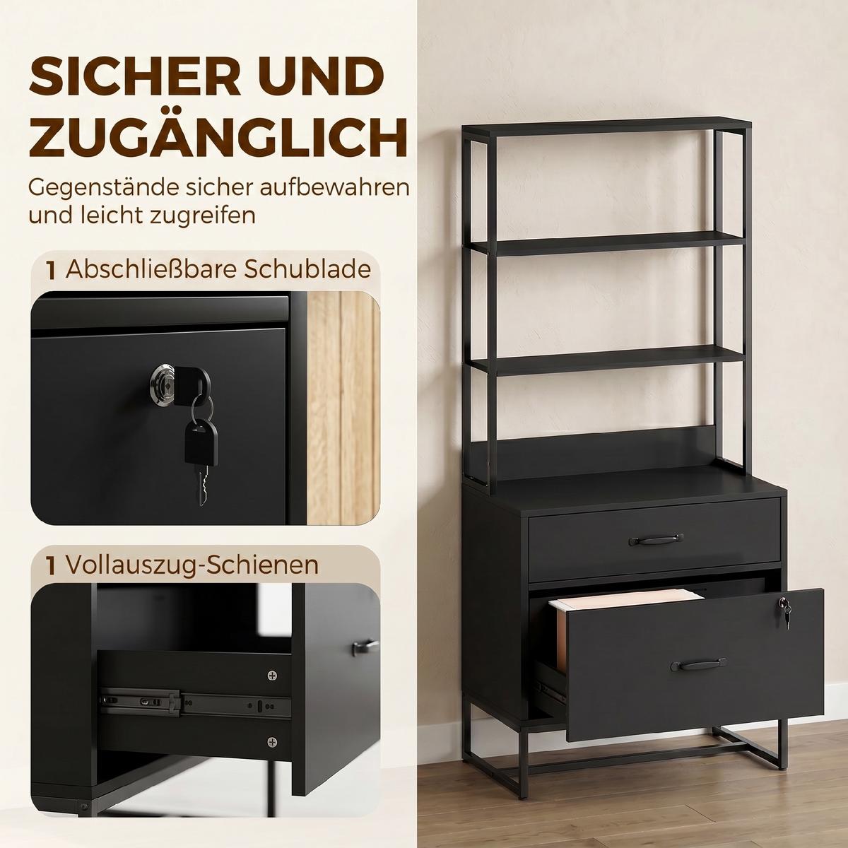 AKTENSCHRANK Spanplatte Metall Schwarz - Schwarz, Holzwerkstoff/Metall (40/157/70cm) - HOMCOM