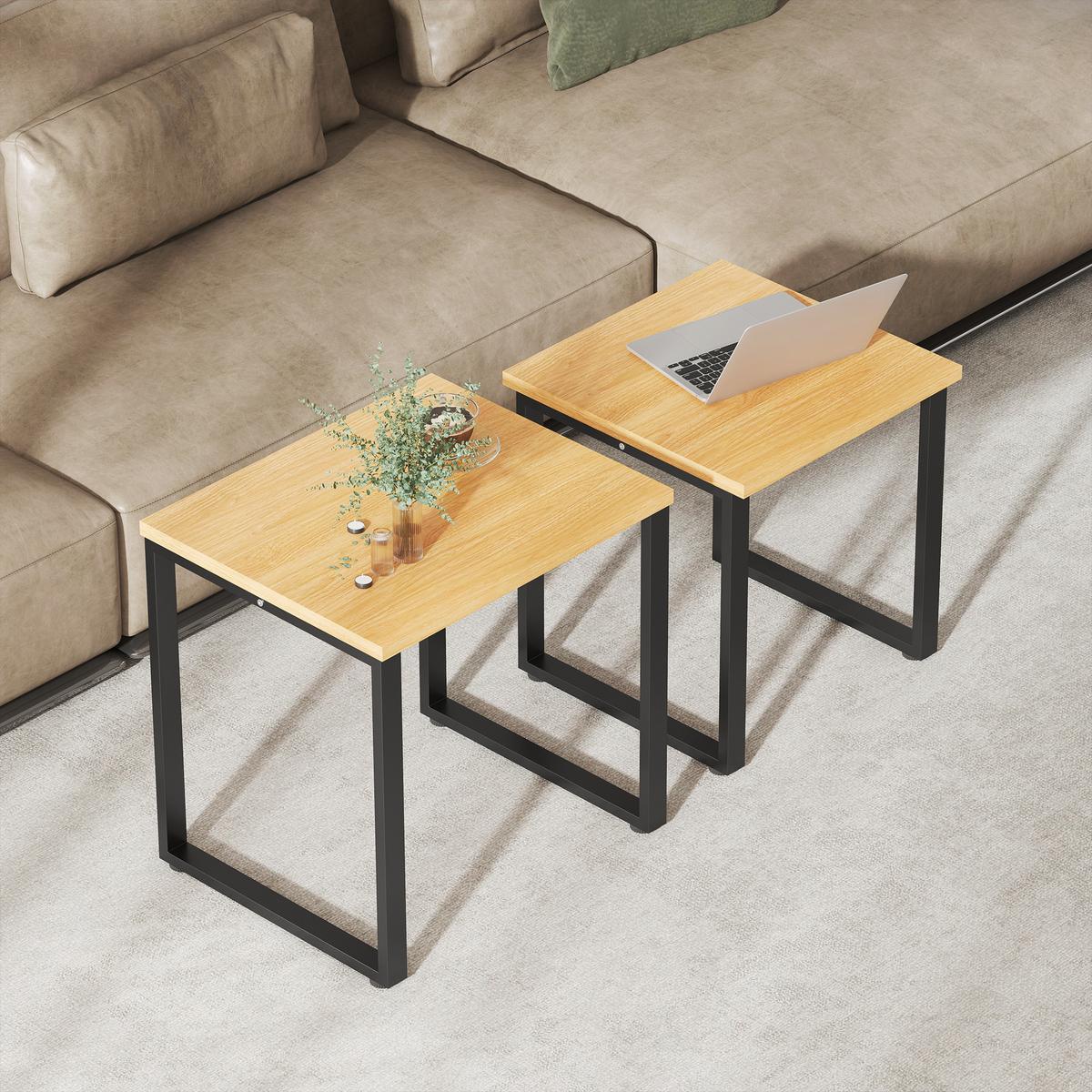 COUCHTISCH 2er Set Spanplatte Metall Naturholz - Schwarz/Naturfarben, Holzwerkstoff/Metall (60/50/60cm) - HOMCOM